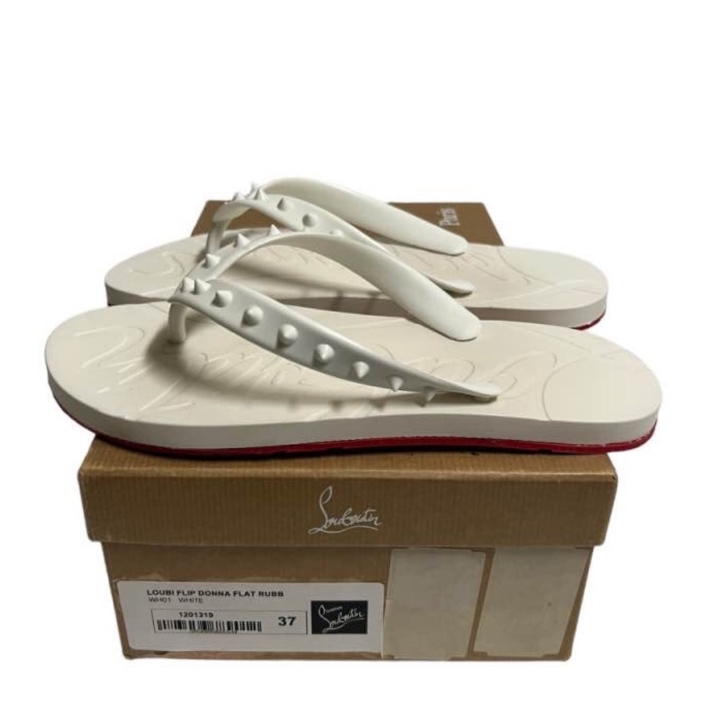 Christian Louboutin Spike Sandal Low Summer White Red IT37 W37 Women